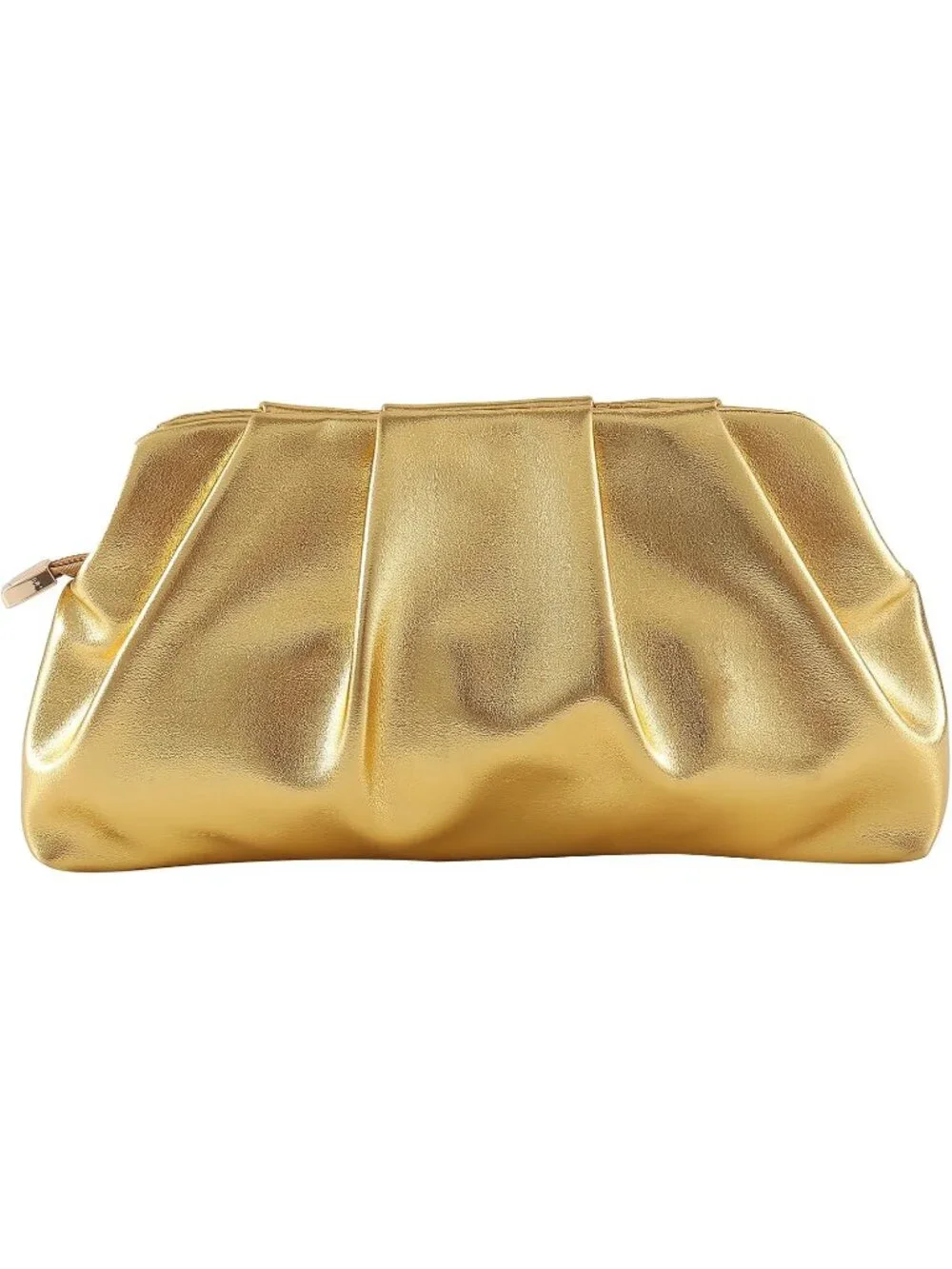 👜Women's Gold Leather Ruched Clutch Purse Detachable Metal Chain Crossbody Bag